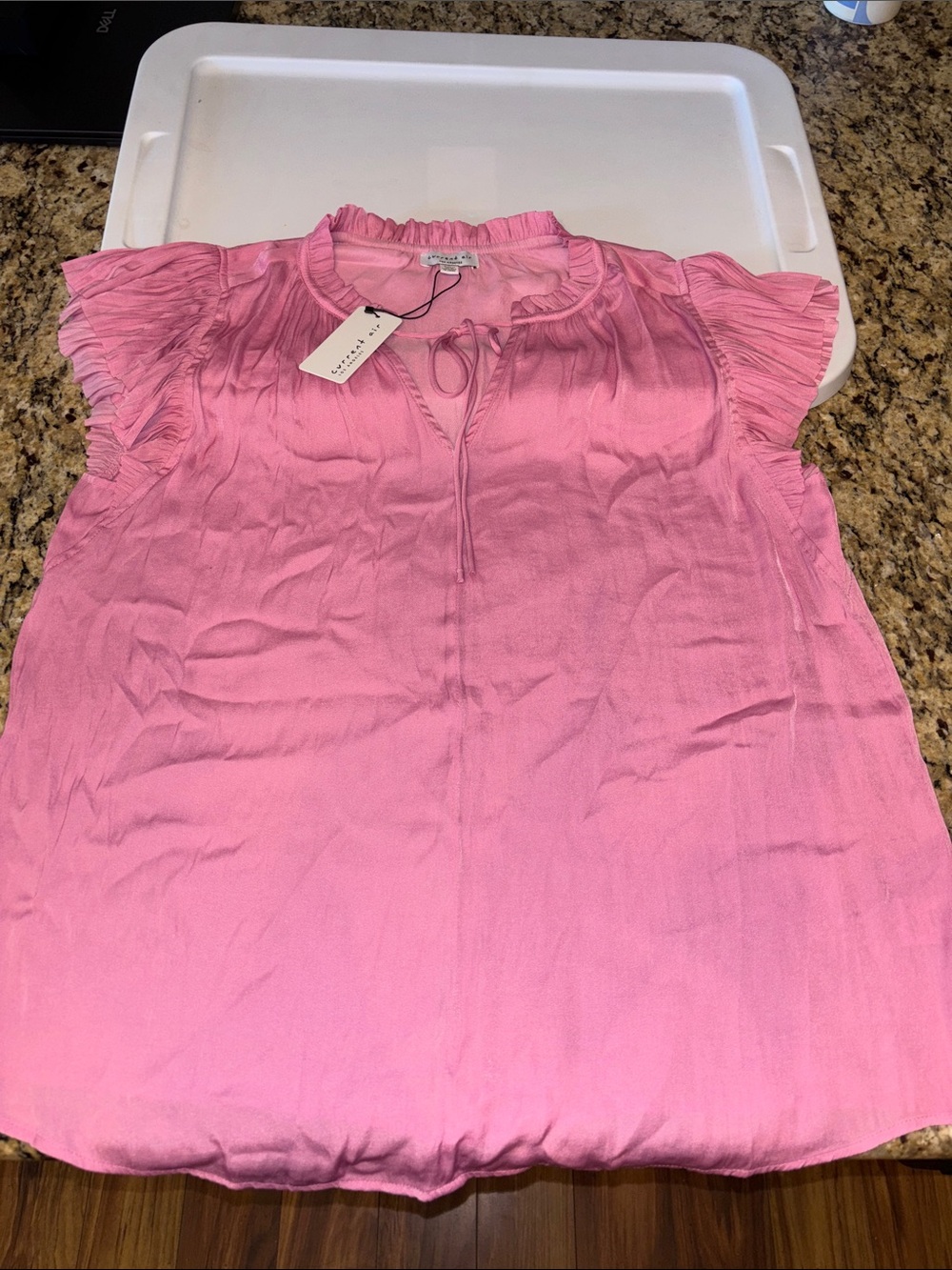 Current Air Pink Ruffle Sleeve Tie-Neck Blouse